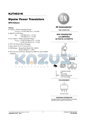 NJT4031NT3G datasheet - Bipolar Power Transistors