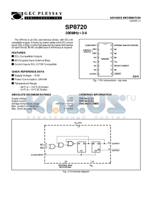 SP8720 datasheet - ECL two-modulus divider, with ECL10K compatible outputs