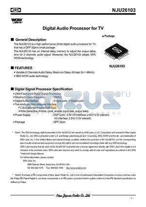 NJU26103 datasheet - Digital Audio Processor for TV