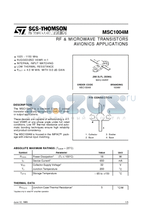 MSC1004 datasheet - RF & MICROWAVE TRANSISTORS AVIONICS APPLICATIONS