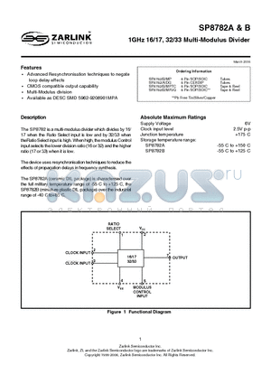 SP8782B datasheet - 1GHz 16/17, 32/33 Multi-Modulus Divider