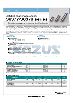 S8377-256Q datasheet - CMOS linear image sensor Built-in timing generator and signal processing circuit; single 5 V supply operation