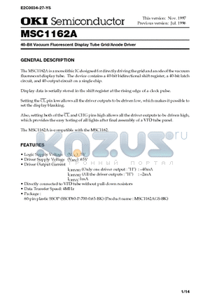 MSC1162 datasheet - 40-Bit Vacuum Fluorescent Display Tube Grid/Anode Driver