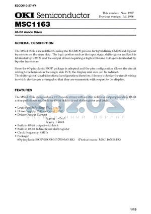 MSC1163 datasheet - 40-Bit Anode Driver