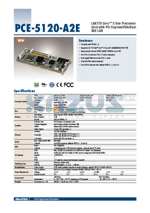 PCE-5120VG-00A2E datasheet - LGA775 Core 2 Duo Processor Card with PCI Express/VGA/Dual GbE LAN