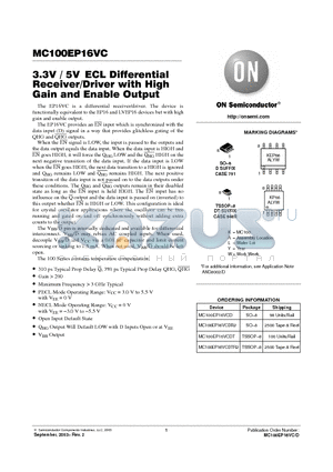 MC100EP16VCDT datasheet - 3.3V / 5V ECL Differential Receiver/Driver with High Gain and Enable Output