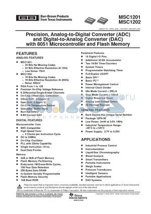 MSC1201Y3RHHT datasheet - Precision, Analog-to-Digital Converter (ADC) and Digital-to-Analog Converter (DAC) with 8051 Microcontroller and Flash Memory