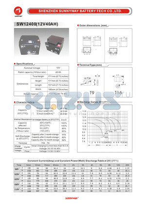 SW12400 datasheet - General Battery