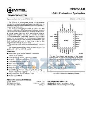 SP8853BHC datasheet - 1g3GHz Professional Synthesiser