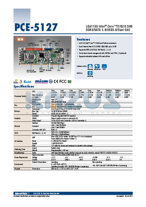 PCE-5127G2-00A1E datasheet - LGA1155 Intel^ Corei7/i5/i3 SHB DDR3/SATA 3.0/USB3.0/Dual GbE