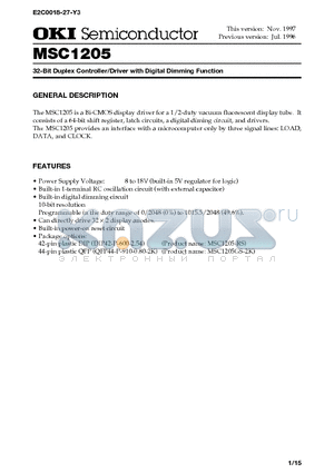 MSC1205 datasheet - 32-Bit Duplex Controller/Driver with Digital Dimming Function