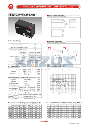SW1234W datasheet - High rate discharge battery