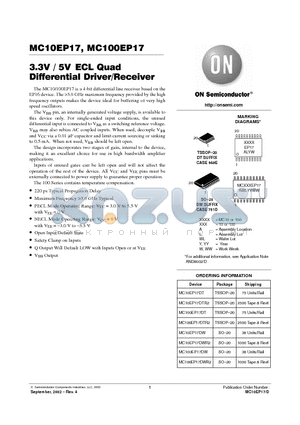 MC100EP17DTR2 datasheet - 3.3V / 5V ECL Quad Differential Driver/Receiver