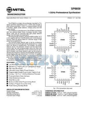 SP8858IGHPAS datasheet - 1g5GHz Professional Synthesiser