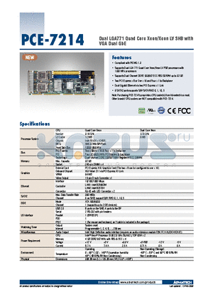 PCE-7214G2-00A1E datasheet - Dual LGA771 Quad Core Xeon/Xeon LV SHB with VGA Dual GbE