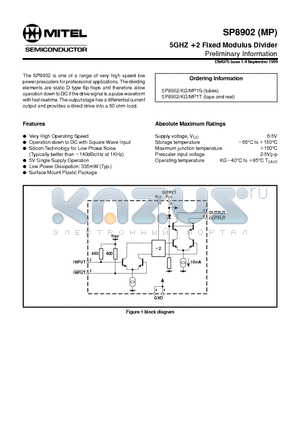 SP8902 datasheet - 5GHZ 2 Fixed Modulus Divider