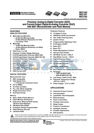 MSC1201 datasheet - Precision Analog-to-Digital Converter (ADC) and Current-Output Digital Converter (DAC)