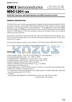 MSC1201-XX datasheet - 60-Bit VFD Tube Driver with Digital Dimming and PWM Conversion Function