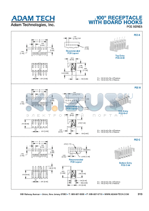 PCE-C-06 datasheet - .100 RECEPTACLE WITH BOARD HOOKS