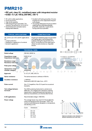 PMR210 datasheet - RC unit, class X1, metallized paper with integrated resistor