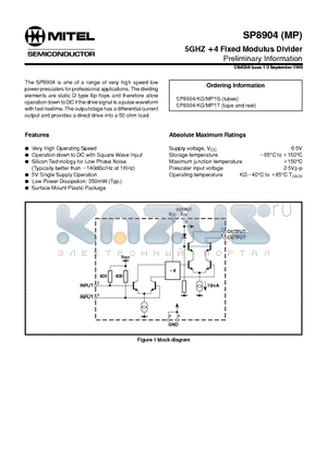SP8904KGMP1T datasheet - 5GHZ  4 Fixed Modulus Divider