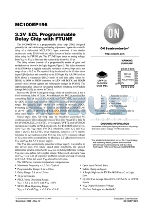 MC100EP196 datasheet - 3.3V ECL Programmable Delay Chip with FTUNE