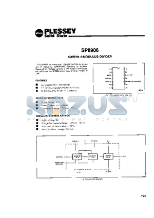 SP8906 datasheet - 500MHZ 4 MODULUS DIVIDER