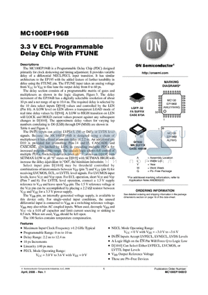 MC100EP196BFA datasheet - 3.3 V ECL Programmable Delay Chip With FTUNE