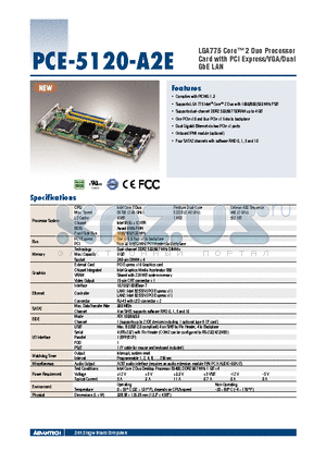 PCE-5120G2-00A2E datasheet - LGA775 Core 2 Duo Processor Card with PCI Express/VGA/Dual GbE LAN