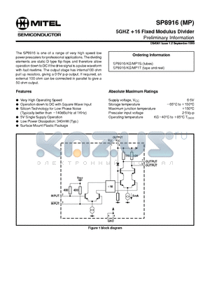 SP8916KGMP1S datasheet - 5GHZ 16 Fixed Modulus Divider