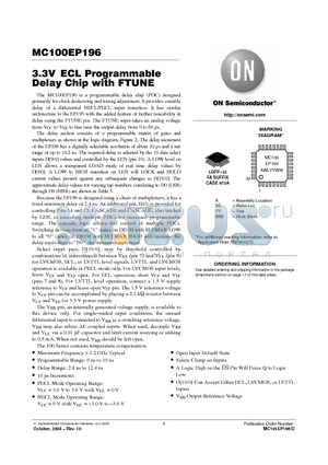 MC100EP196FA datasheet - 3.3V ECL Programmable Delay Chip with FTUNE