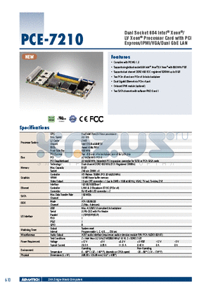 PCE-7210G2-00A1E datasheet - Dual Socket 604 Intel^ Xeon^/ LV Xeon^ Processor Card with PCI Express/IPMI/VGA/Dual GbE LAN