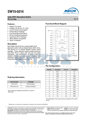 SW15-0314-TB datasheet - GaAs SP4T Absorptive Switch, DC-3.0 GHz