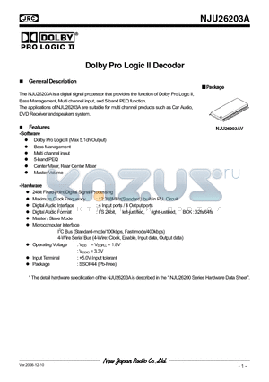 NJU26203AV datasheet - Dolby Pro Logic II Decoder