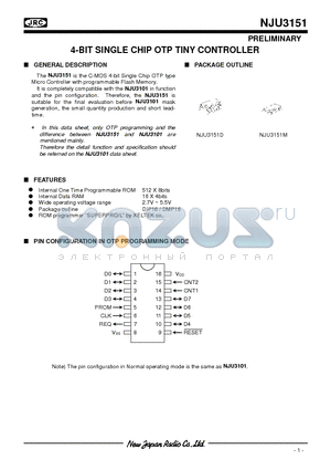 NJU3151D datasheet - 4-BIT SINGLE CHIP OTP TINY CONTROLLER