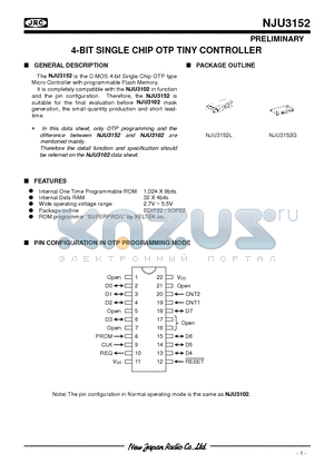 NJU3152G datasheet - 4-BIT SINGLE CHIP OTP TINY CONTROLLER