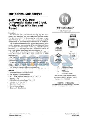 MC100EP29MNG datasheet - 3.3V / 5V ECL Dual Differential Data and Clock D Flip−Flop With Set and Reset