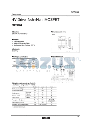SP8K64 datasheet - 4V Drive NchNch MOSFET