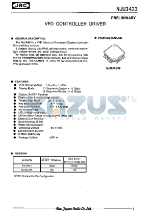 NJU3423 datasheet - VFD CONTROLLER DRIVER