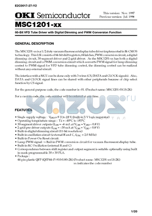 MSC1201 datasheet - 60-Bit VFD Tube Driver with Digital Dimming and PWM Conversion Function