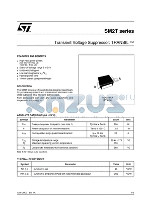 SM2T14A datasheet - Transient Voltage Suppressor: TRANSIL 