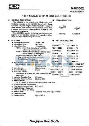 NJU3502 datasheet - 4-BIT SINGLE CHIP MICRO CONTROLLER