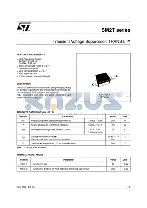 SM2T datasheet - Transient Voltage Suppressor: TRANSIL 