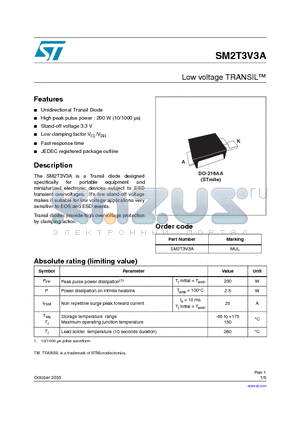 SM2T3V3A datasheet - Low voltage TRANSIL