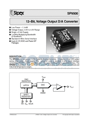 SP9500 datasheet - 12-Bit, Voltage Output D/A Converter