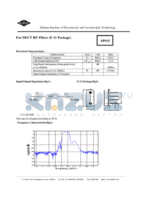 SP915 datasheet - DECT RF Filters