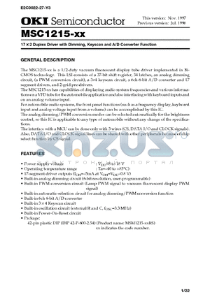 MSC1215 datasheet - 17 x 2 Duplex Driver with Dimming, Keyscan and A/D Converter Function