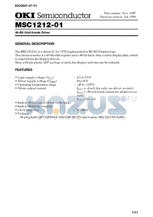 MSC1212-01 datasheet - 48-Bit Grid/Anode Driver