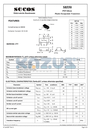 S8550 datasheet - Plastic-Encapsulate Transistors