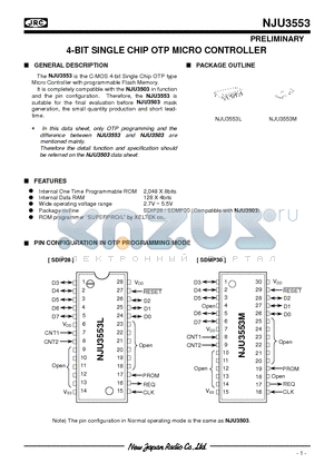 NJU3553 datasheet - 4-BIT SINGLE CHIP OTP MICRO CONTROLLER